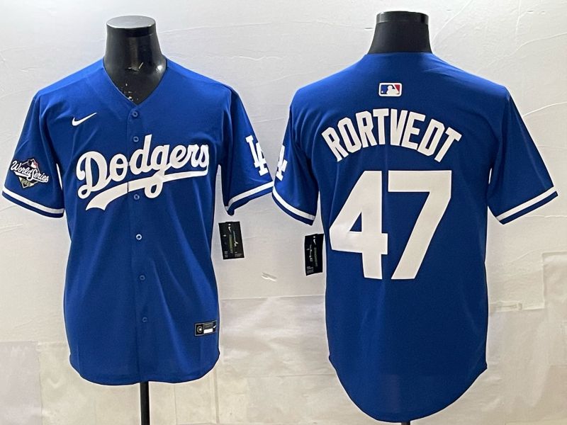 Men 2025 Los Angeles Dodgers #47 Rortvedt Blue Game Nike MLB Jersey style 007